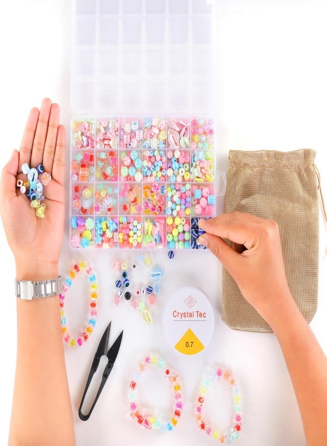 ambitieux DIY Bracelet Making Kit - 24 Colorful Beads, 10m Elastic Thread, Jute Bag, and Cutter - Gift for Girls Birthdays (Double Beads Multicolor 3) - Image 3